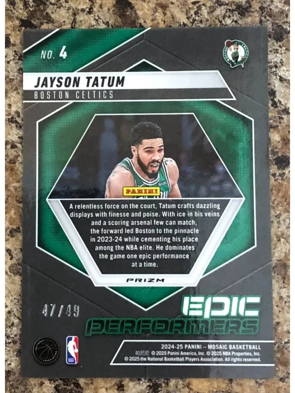 2024 Mosaic Jayson Tatum #4 Epic Performers Orange Ice 47/49 - Picture 2 of 3